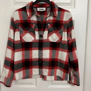 BB Dakota By Steve Madden Women's Button Down Boxy Shacket (Racing Red Multi, L)